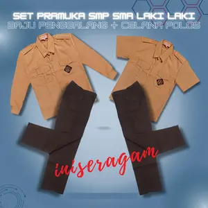 Setelan Pramuka Penggalang SMP SMA Pembina Laki Laki Cowok Baju Penggalang Lengan Panjang Pendek Celana Polos Coklat Seragam Sekolah SMP SMA Atasan Penggalang Saku Atas Bawahan Celana Panjang Coklat Polos
