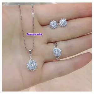 promo mewah perhiasan silver mata bulat kalung anting cincin