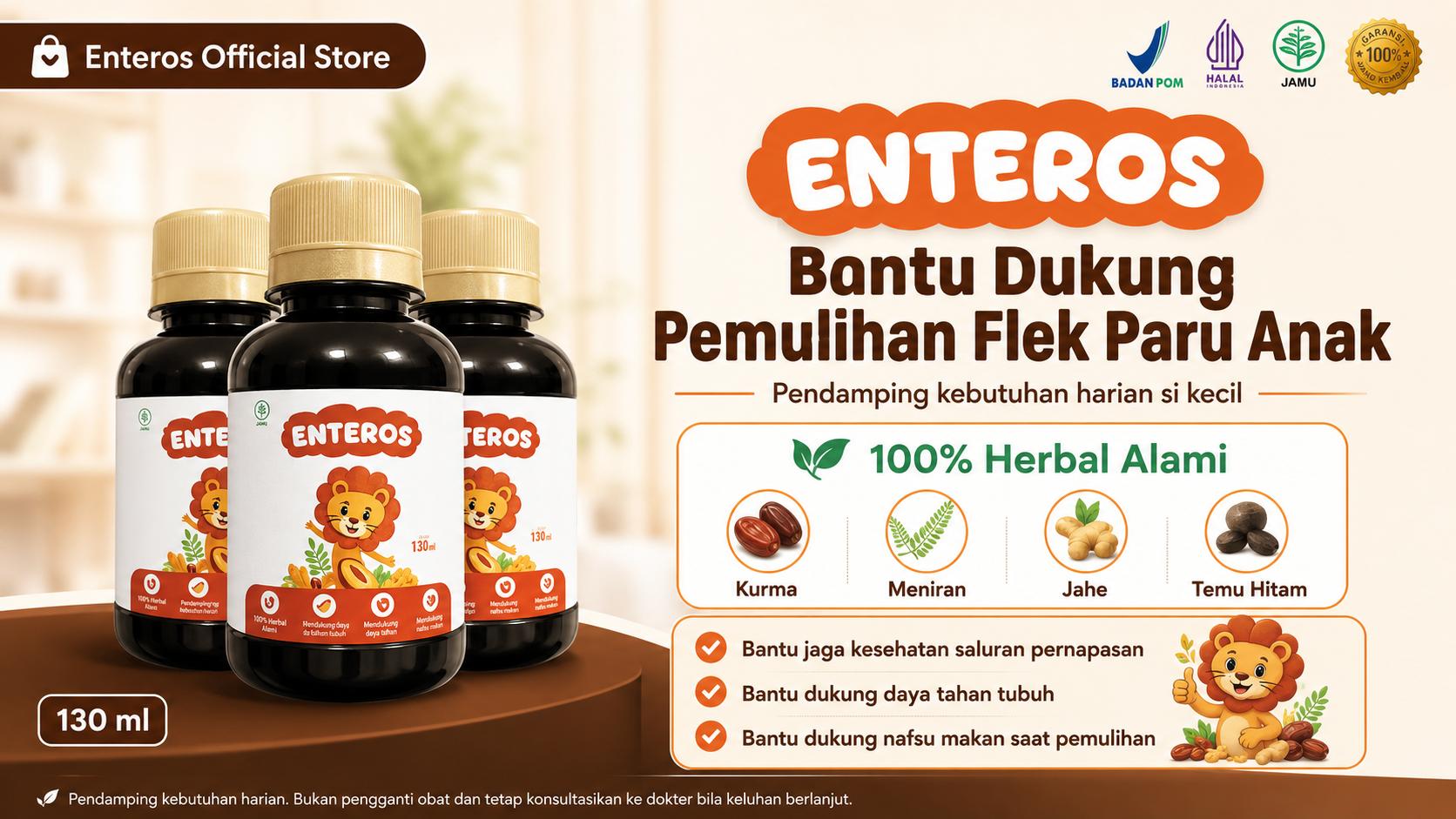 Atasi Flek Paru |  Enteros Kids Sirup Herbal Anak 130ml | Halal & BPOM