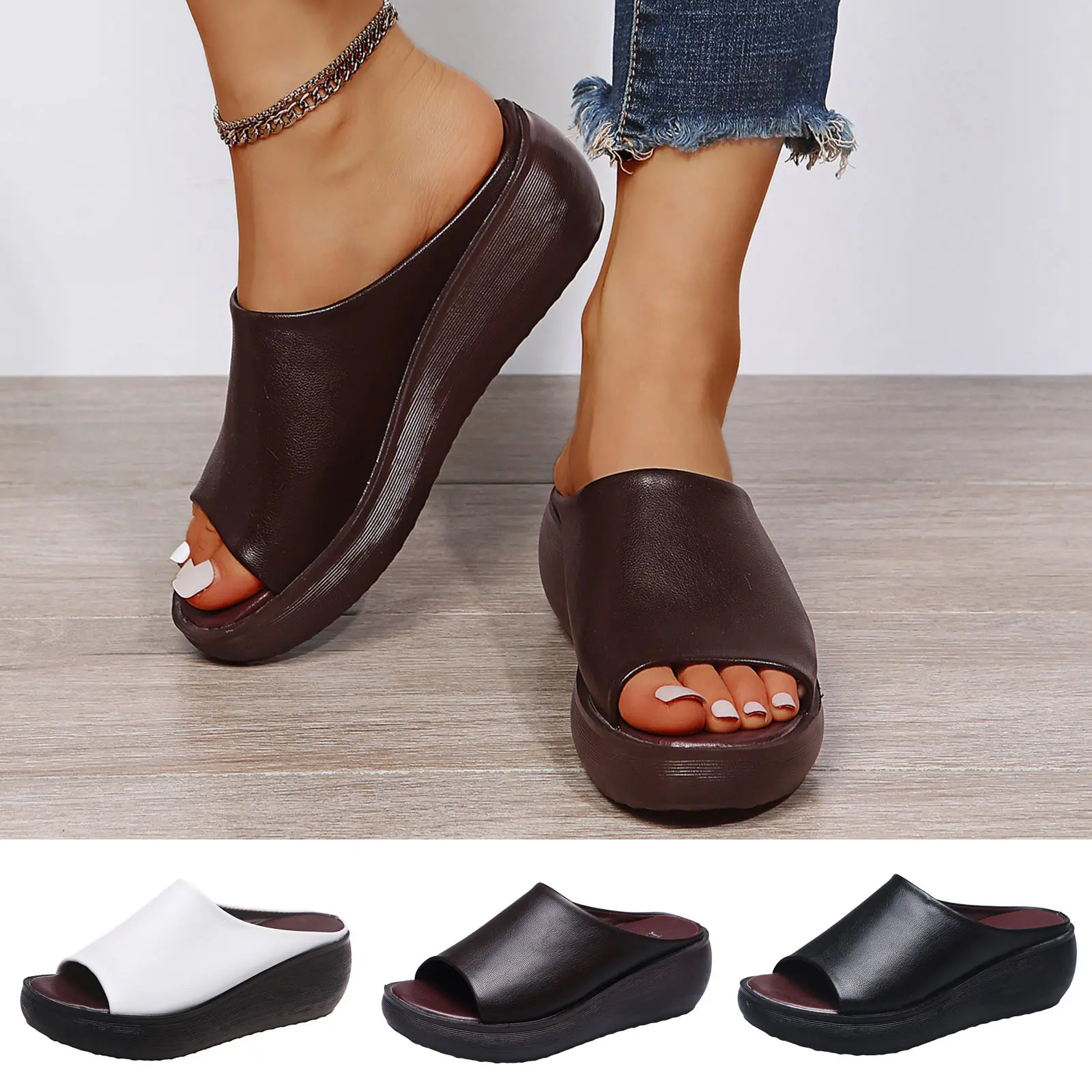 Thick sole heightening casual Roman women's slippers, fashion, soft and comfortable female style slippers