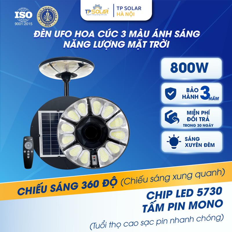  Đèn UFO Năng Lượng Mặt Trời Công Suất 800W 3 Màu Ánh Sáng Chiếu Sáng Xuyên Đêm Sáng 360 Độ Pin Mono Sạc Nhanh Chế Độ Sáng Cảm Biến Chuyển Động Tự Động Bật Tắt,Chính Hãng TP Solar TP.UF11.800 