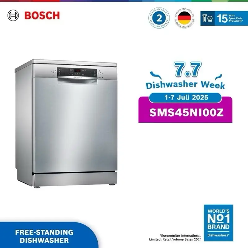 Bosch SMS45NI00Z Free-Standing Dishwasher 60cm Seri 4 Silver Inox 0