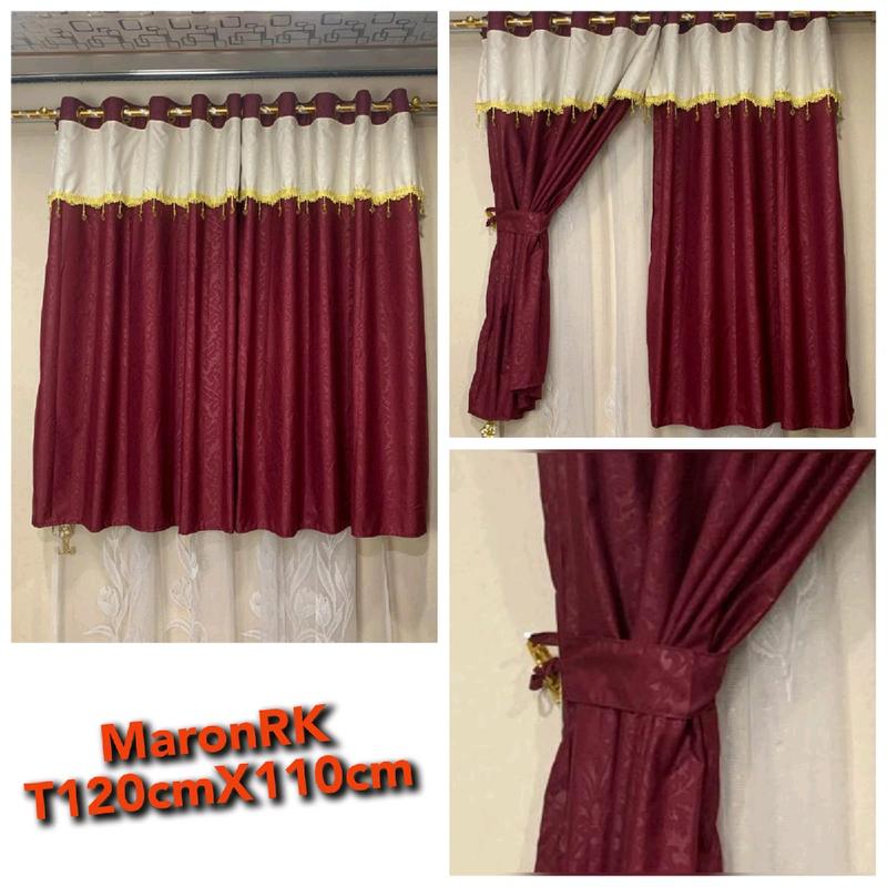 GORDEN JENDELA PENDEK RENDA KRISTAL UKURAN T120XL110 BAHAN KAIN EMBOS POLOS Katun Tali 5