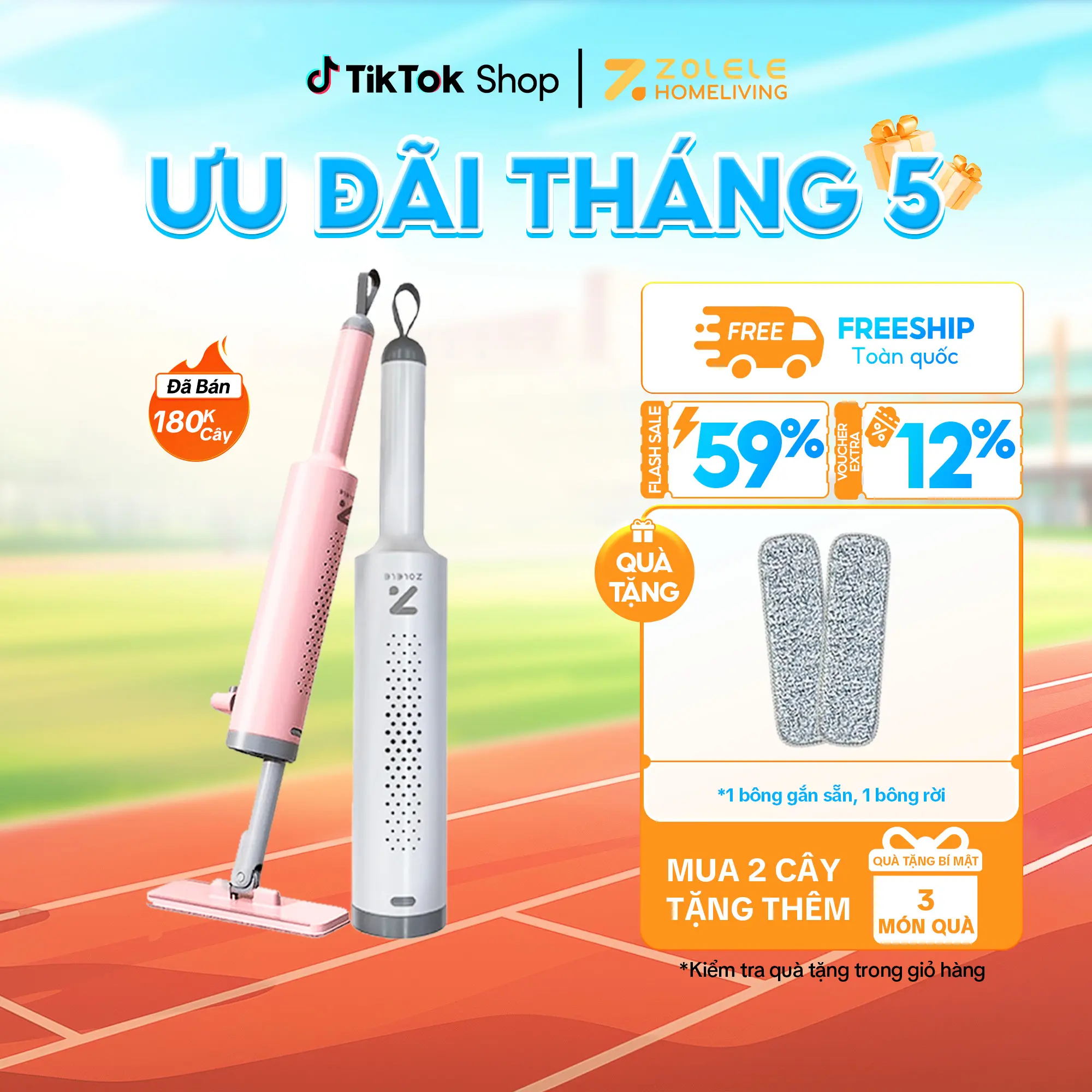 Cây lau tự vắt mini cầm tay Zolele DM01, cây lau bếp mini thanh gạt nước tự động làm sạch lau sàn