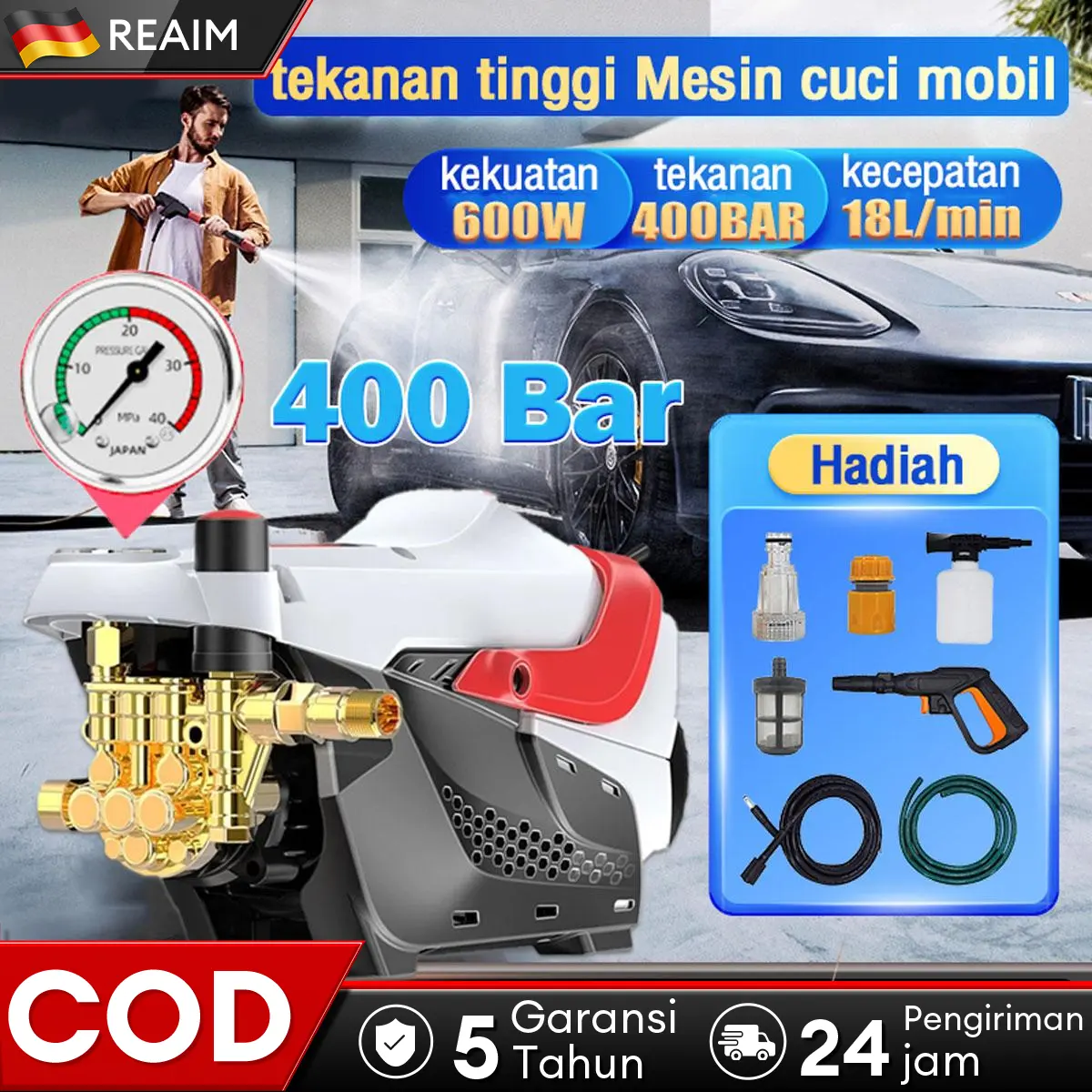 Reaim 600W Alat steam cuci motor & mobil Jet Cleaner High Pressure Washer Alat Cuci Mobil cuci motor tekanan