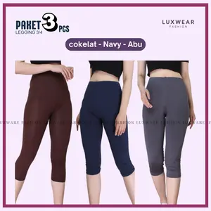 Paket 3 PCS Legging 3/4 Spandek Licin Polos Celana Pendek Wanita Dewasa Standar Lembut Nyaman Non Motif Stretch Hitam Dalaman Daster