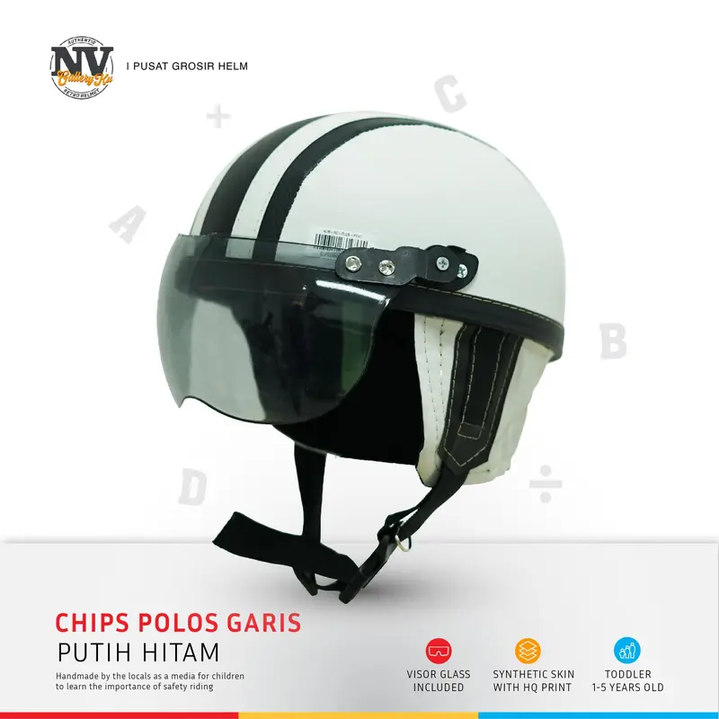 Helm Anak Bayi Balita Lucu Viral 1 - 5 Tahun SNI Polos Garis Warna Putih Hitam Free Kaca Motorcycle 1