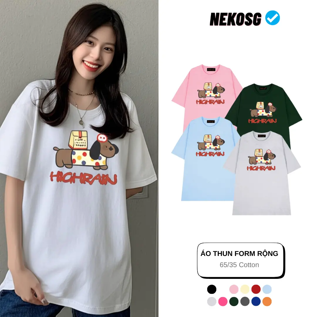 Áo thun nam nữ cổ tròn tay lỡ form rộng Neko.sg ATL515 - Cotton 35%, 60% Polyester, 5% Spandex  - Top, Women, Menswear