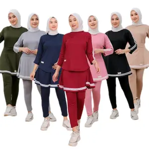 Realpick Setelan Olahraga Wanita Panjang Baju Sport Kaos Lis Celana Legging Rok Dewasa Muslim