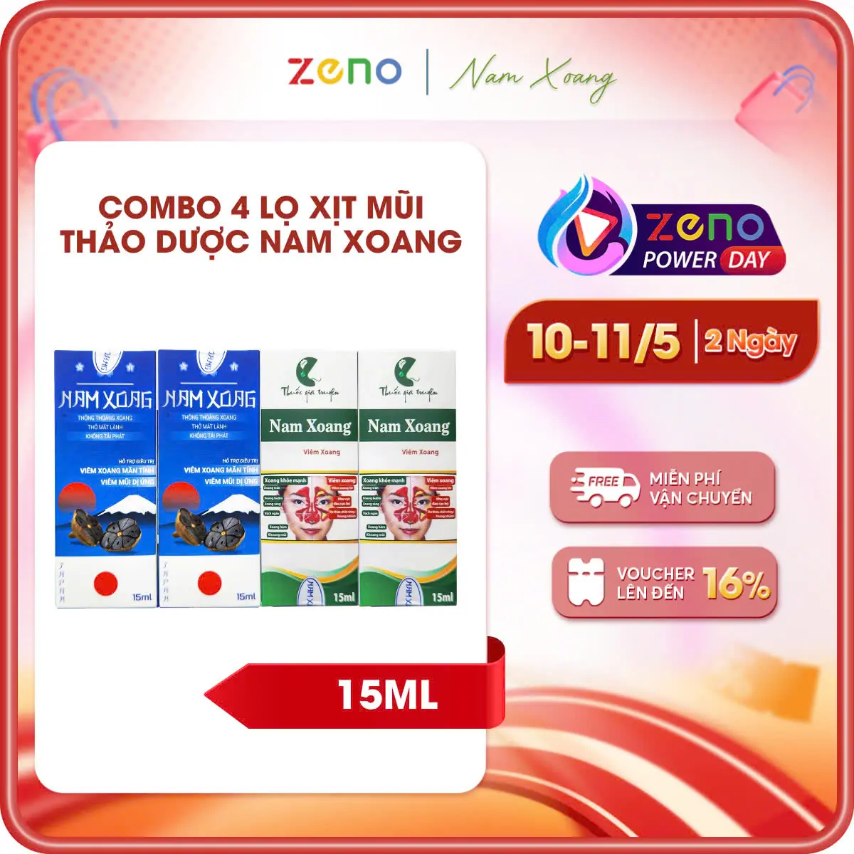 Combo 4 lọ Xịt mũi thảo dược (gia truyền phòng khám) NAM XOANG 15ML (2 Xanh Dương (C2)+ chấm đỏ + 2 Xanh Lá C3) - Hương Thảo Dược Mát Lành, Thư Giãn Cho Mũi