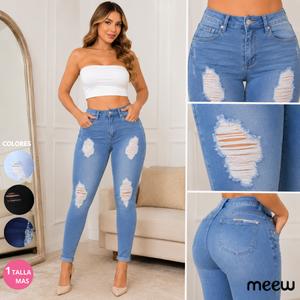 Skinny Jeans de cintura alta con razgado y efecto push up