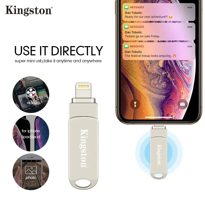 Kingston OTG Flashdisk 512GB/1TB/2TB iOS, iPad, PC, USB 3.0, 3 IN 1, Venda Quente, Prata OTG Pen Drive FOR IPHONE Komputer Storage Penyimpanan 3