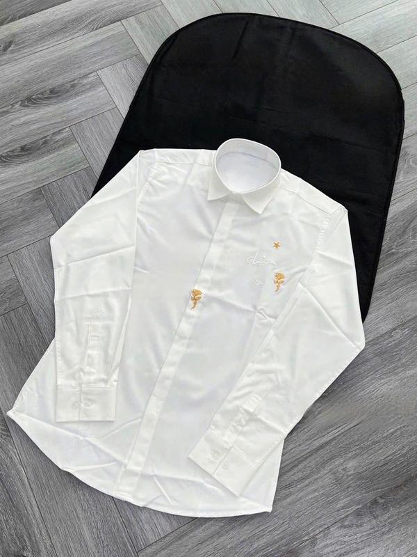 Áo sơ mi tay dài vải lụa mềm thêu logo họa tiết 2 mặt mẫu sang trọng trẻ trung-MỸ LINH SHOP áo  sơ  mi  silas