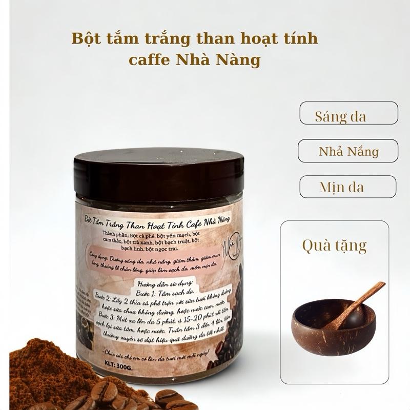  Bột Tắm Trắng Than Hoạt Tính Cafe Nhà Nàng 300g Sáng Da Nhả Nắng Mịn Da  kèm bát dừa   