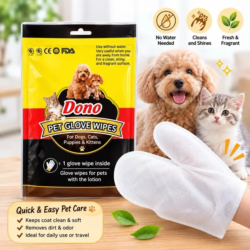 Dono Pet Cleaning Gloves Wipes Sarung Tangan Waslap Tisu Basah Anjing