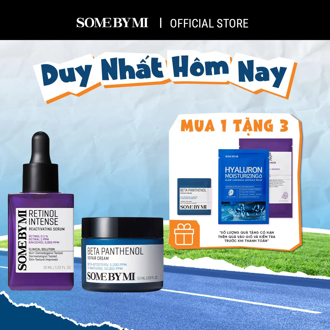 [Quà tặng 1 mask retinol + 1 mask ampoule + 1 kem b5 1.5ml] Some By Mi Bộ đôi Retinol Intense Reactivating Serum 30ml + Beta Panthenol Repair Cream 50ml