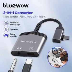 【Versi Baru】bluewow Splitter Type C USB C to 3.5mm Audio Adapters & Charger - Headphone Jack Adapter with PD 60W Fast Charging - Aluminum USB Headphone Adapter Compatible with Type C Phones iPad Samsung Galaxy Laptops & More Aluminium Adaptor Kabel