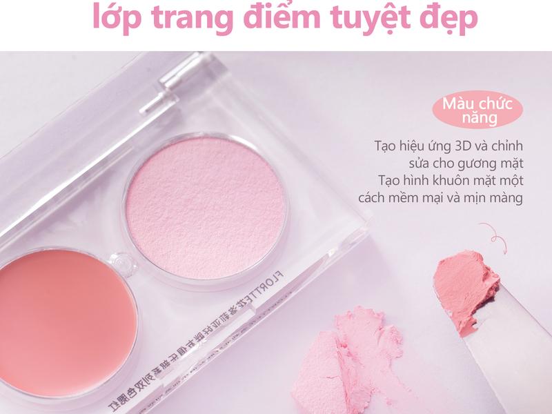 Product Introduction of Kem má hồng hai màu Flortte, dạng kem đa năng, kết cấu kép, có thể sử dụng nhiều cách khác nhau, tăng độ sáng cho gương mặt, tạo lớp trang điểm tự nhiên, 3.2g, 6 mẫu để chọn lựa 8
