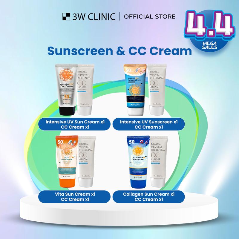 [BRIGHTENING BUNDLE] Combo (Intensive UV Sun Cream/Sunscreen/ Vita Moist/ Collagen Sunscreen 70 ml & CC Cream 50 ml) Suitable for ALL Skin Types and daily use. Added Sun Protection SPF 50 PA+++ Facial Skincare