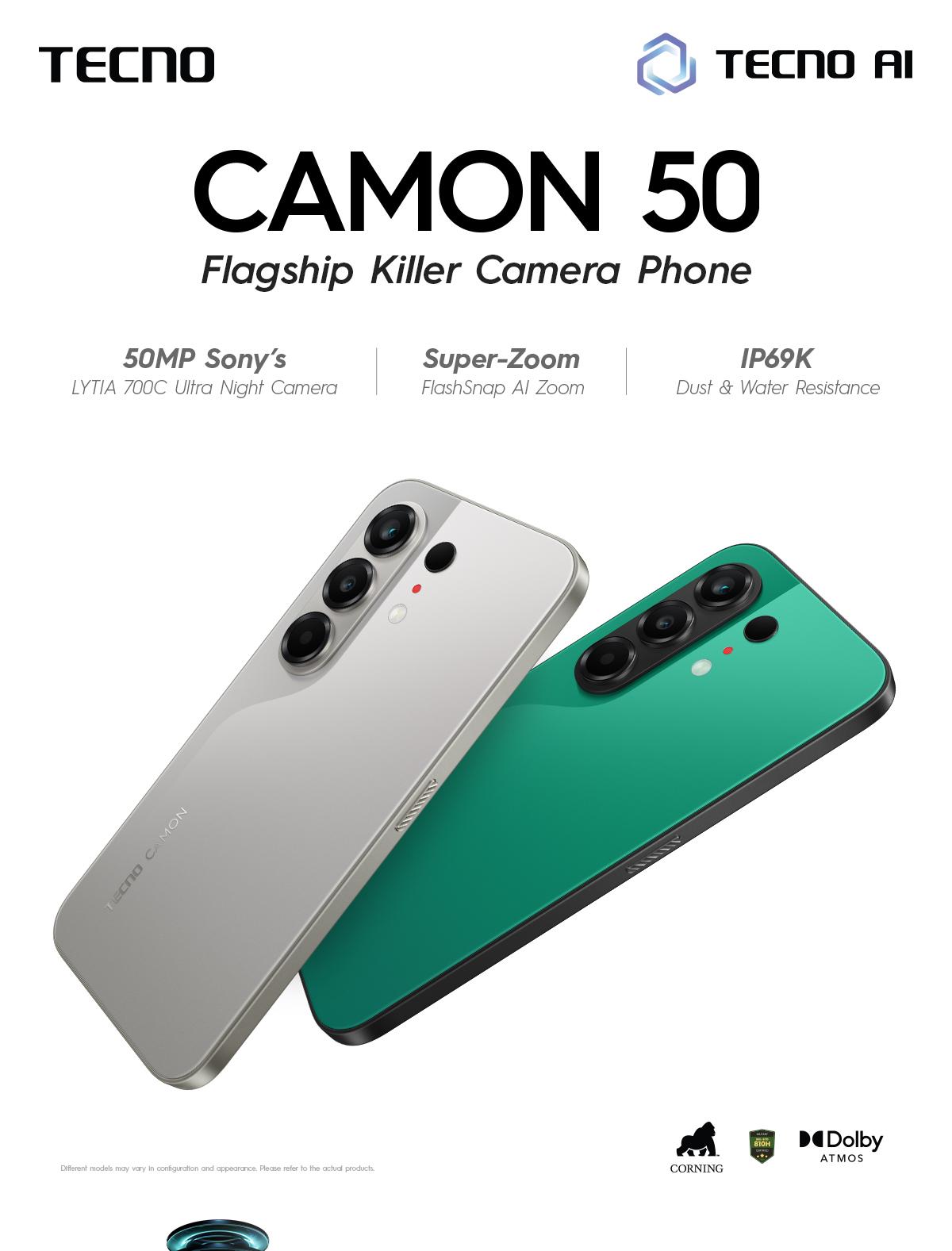[NEW] [SUPERZOOM FLASHSNAP] TECNO CAMON 50 8GB+8GB*/128GB, 50MP Sony + 8MP Ultra Wide, 32MP Front Camera, 1.5K 144Hz AMOLED, Mediatek Helio G200 Ultimate , IP69K, 45W Ultra Charging, camon50