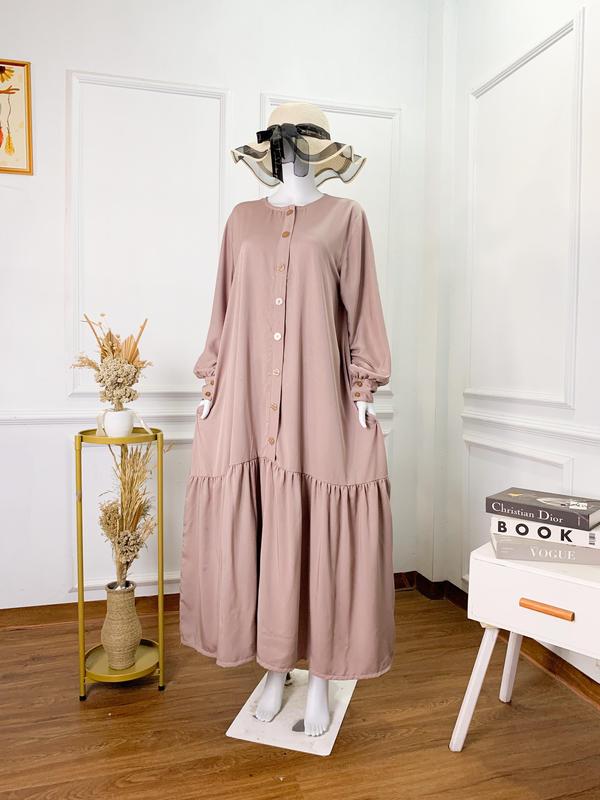 DRESS MEDINA POLOS BAHAN RAYON TWIL PREMIUM BY SHAFIRA/GAMIS/BAJU WANITA DEWASA Muslim Twill Mewah Midi Maxi 4