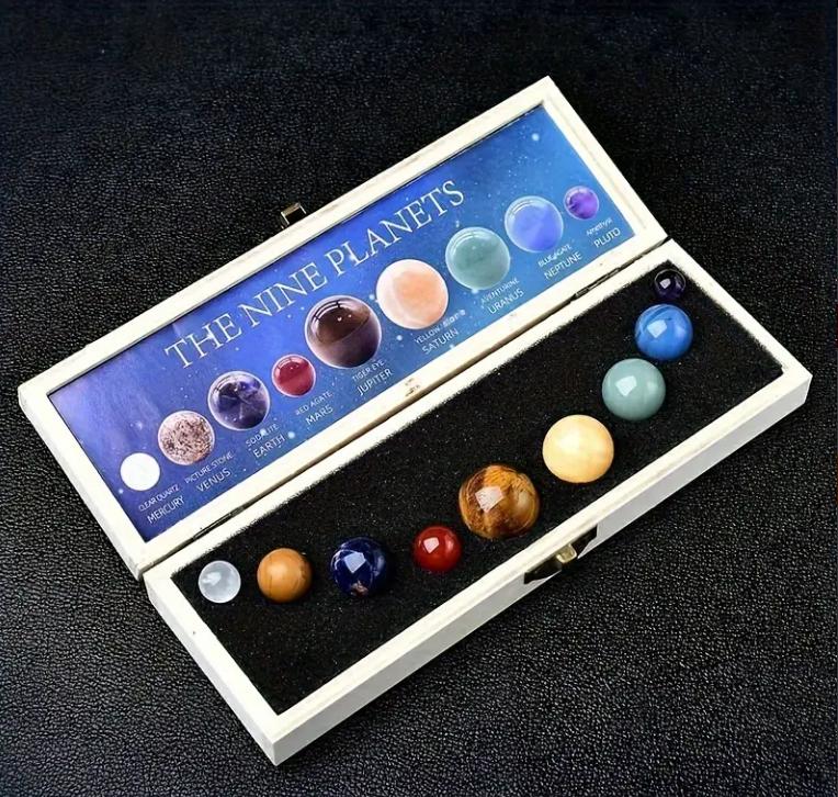 1 Pc Nine Synthetic Crystal Specimens Luxury Set, Planets Stone Science Galaxy Solar System Tabletop Ornament 0