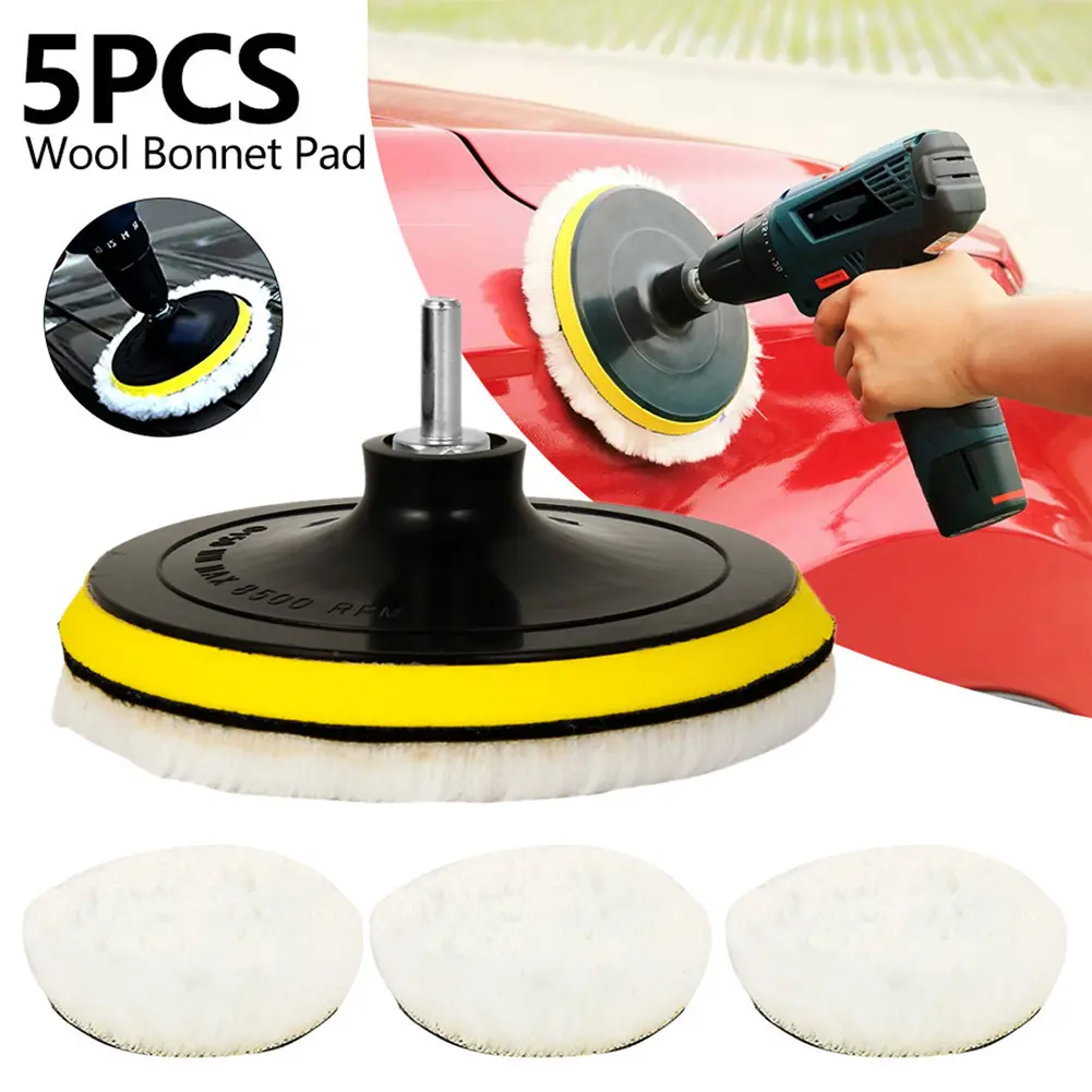5pcs 3/4/5/6inch Polishing Pad Set Plush Buffing Polisher Pads Soft Reusable Drill Wheel Mop Kit for Car Polishing Waxing Cleaning