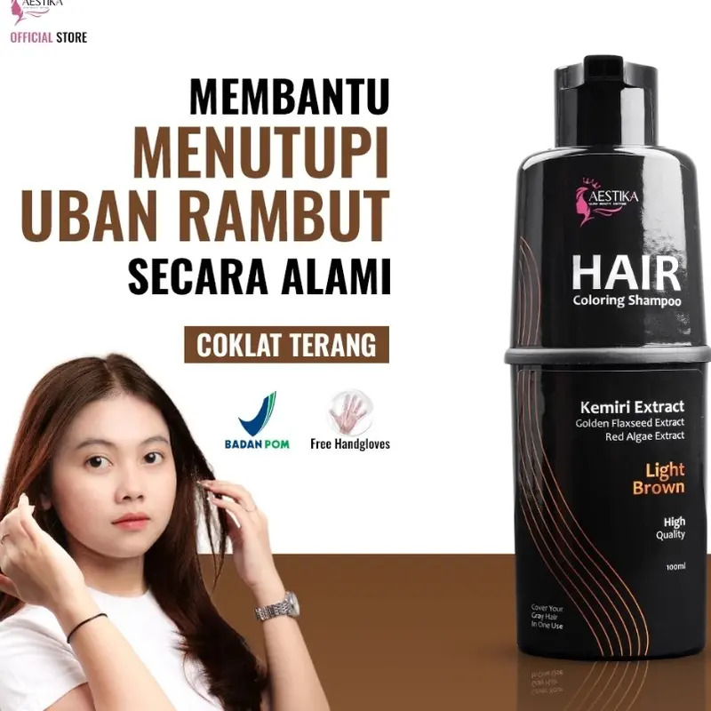 AESTIKA Hair Coloring Shampoo Light Brown - Shampo Penutup Uban (Coklat Terang) 100ml Cat Pewarna 0