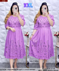 8330 DRESS SHAQILA LASER KEKINIAN Q1624 casual katun melar  wanita  panjang  gaun  baju  pesta  simple  midi Maxi Motif