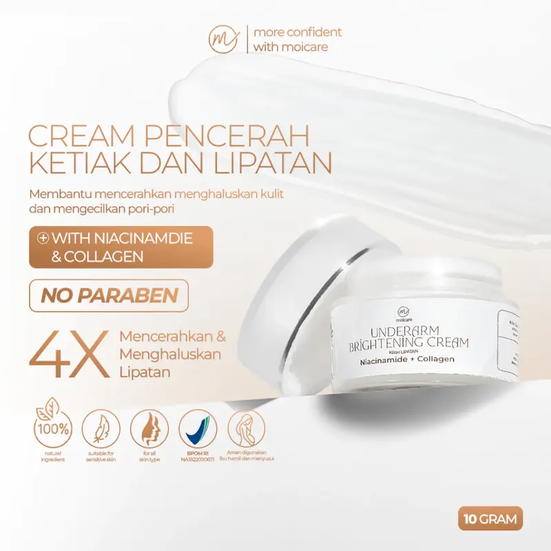 MOICARE Cream Pencerah Pemutih Ketiak Selangkangan Leher Pantat Area Gelap Ekstra Niacinamide & Collagen | Collagen and niacinamide underarm  | cream pemutih ketiak | Pemutih ketiak dan selangkangan | underarm brightening cream 0