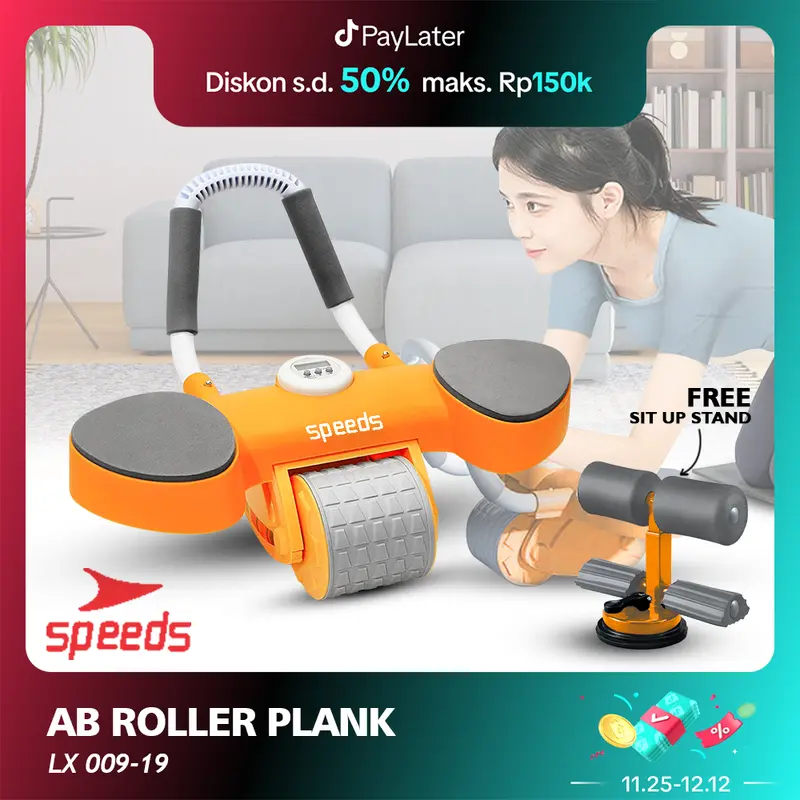 Speeds Ab Wheel Roller 2 Wheels Plank Trainer Roller Anti Slip 009-19 Hitam 0