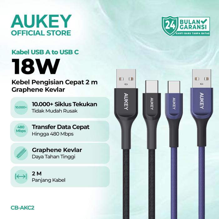 Gambar AUKEY Kabel Charger 18W USB A to USB C Kevlar Core Fast Charging Android Samsung  CB-AKC2 - Black dari AUKEY OFFICIAL STORE Kota Administrasi Jakarta Timur Tokopedia