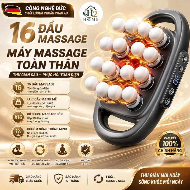 Máy Massage Toàn Thân Cầm Tay 16 Đầu, Máy Mát Xa Giảm Đau Có 9 Chế Độ Điều