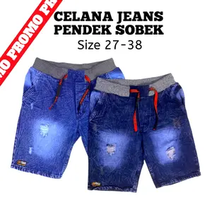 Celana Jeans Pendek Sobek Snow Bluee Snow Black untuk Pria dan Wanita Dewasa Size 27-38 Distro Karet Denim