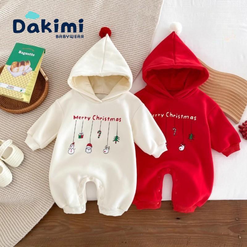 Quần áo trẻ em DAKIMI Chất Nỉ Bông ấm áp, Bộ body cho bé họa tiết Giáng sinh đáng yêu, Bodysuit cho bé trai bé gái từ 0-12M