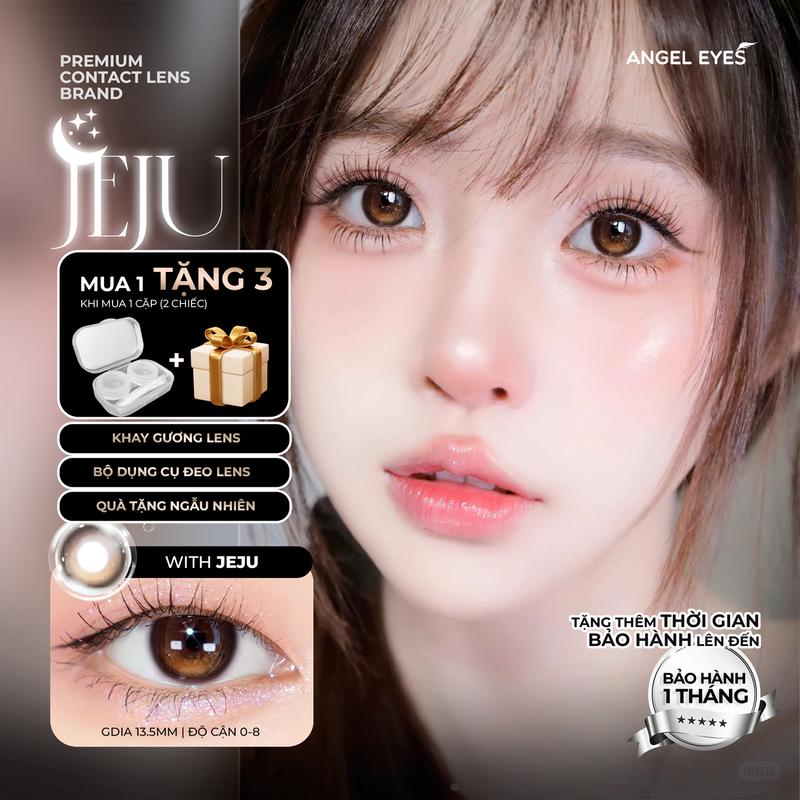  Lens nâu có độ cận Angel Eyes JEJU hiệu ứng loang màu mắt ướt kính áp tròng màu nâu trăng khuyết filter đang thịnh hành trên tốp tốp | GDia 13.6mm 