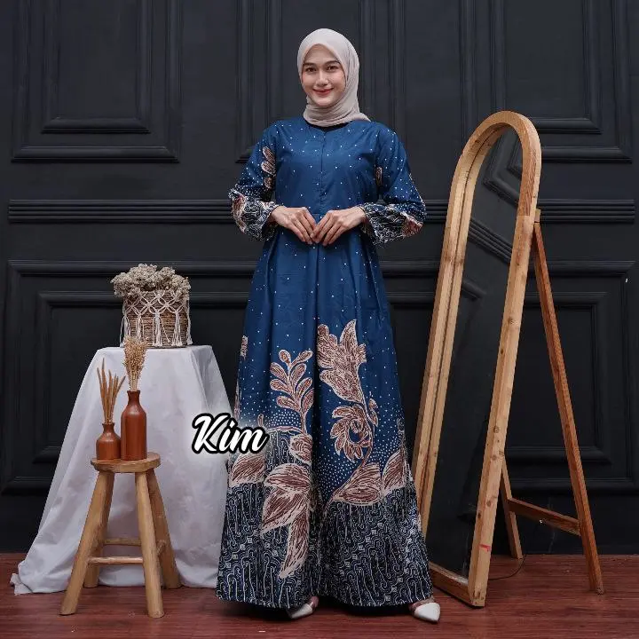 Gamis batik mewah elegan terbaru 2024 kombinasi pekalongan gamis batik modern terbaru 2024 Printing Katun