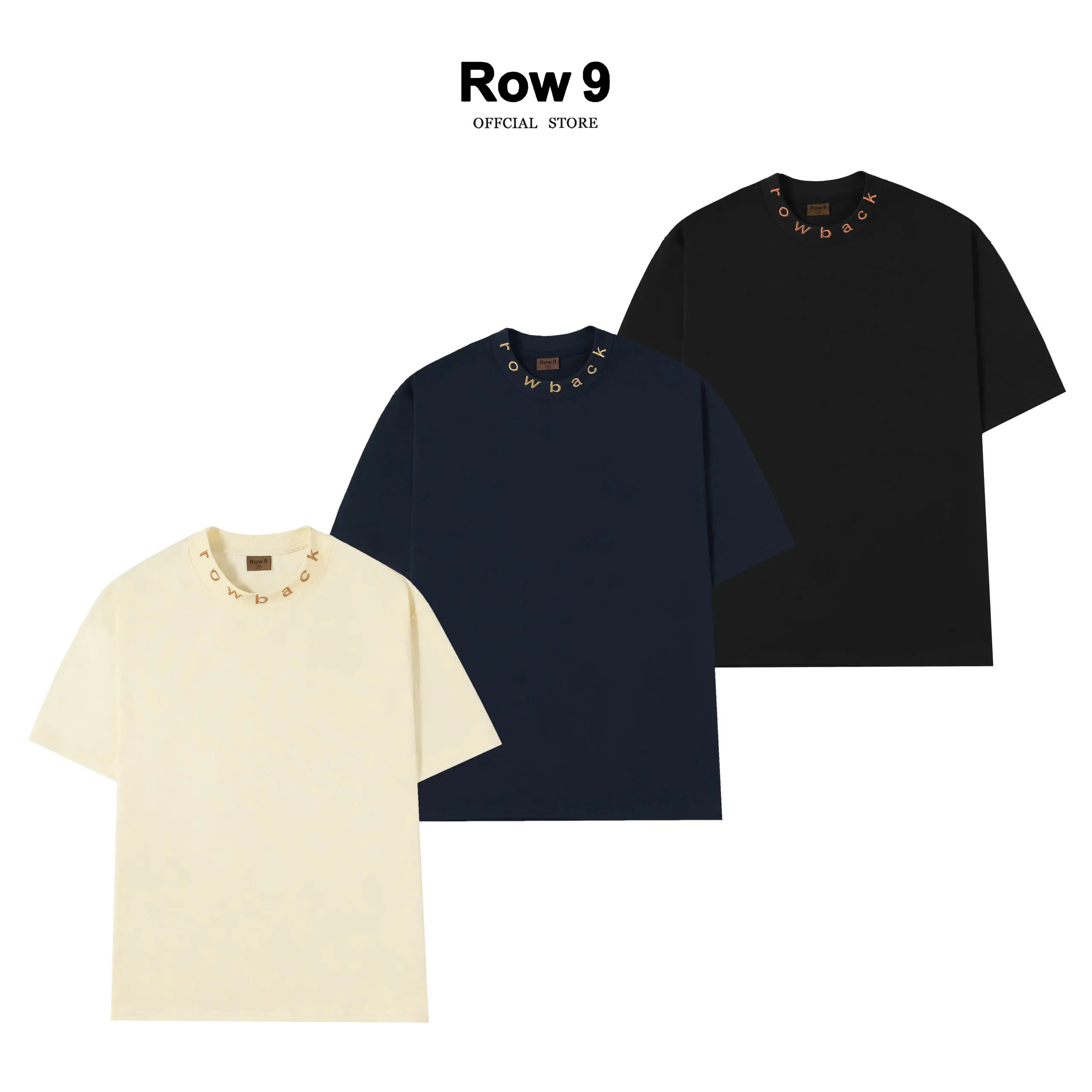 Áo Thun Nam Nữ cổ thêu Cotton Mềm 2 Chiều 250 gsm  , thương hiệu Row9 mã hàng APR-016