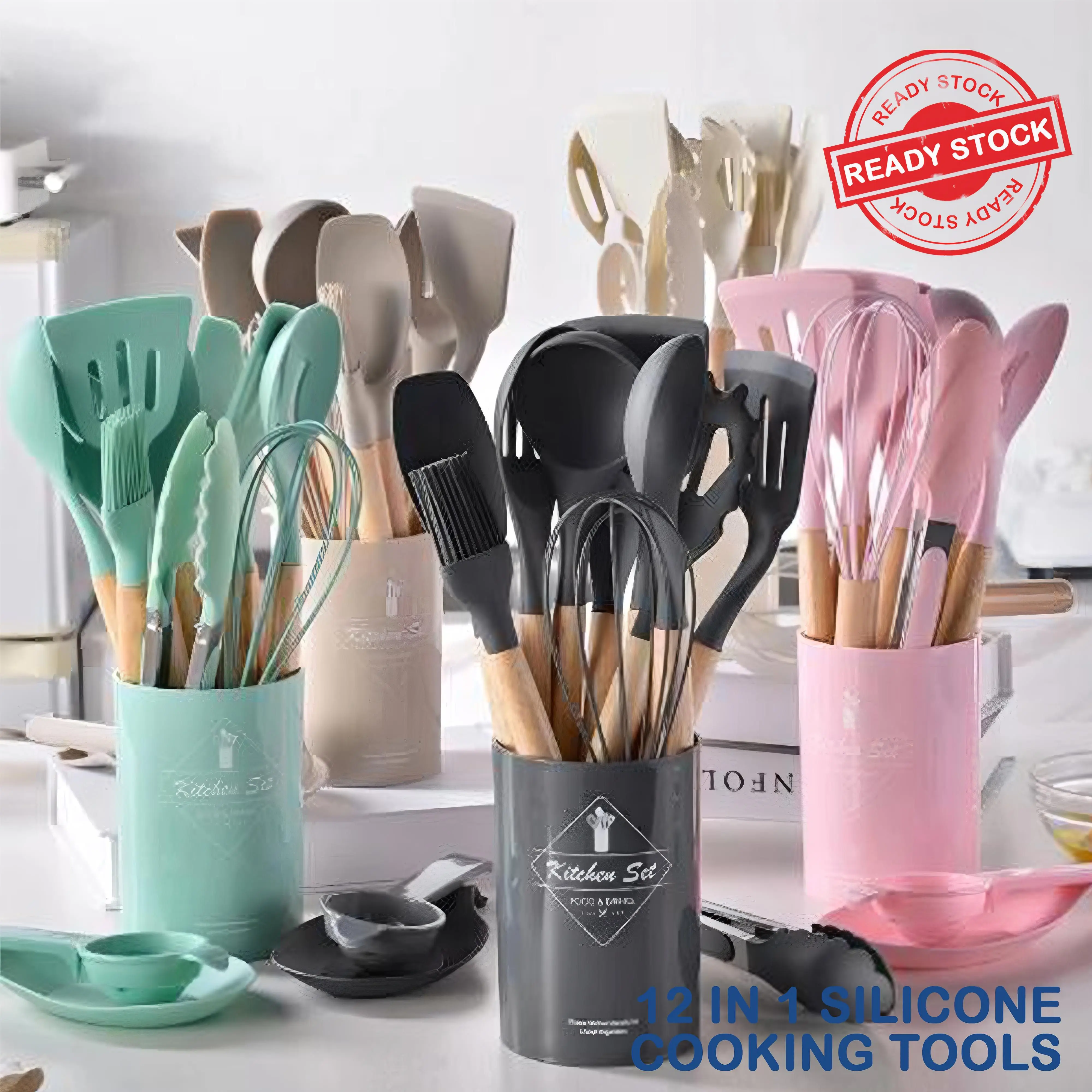 12 in 1 Kitchenware Set Cooking Tools Set Non-Stick Wooden Handle Set Silicone Utensils Cooking Sets AC-364