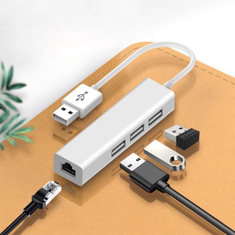 USB Ethernet dengan 3 Port, Hab USB, 2.0, Kad Rangkaian RJ45 Lan ...