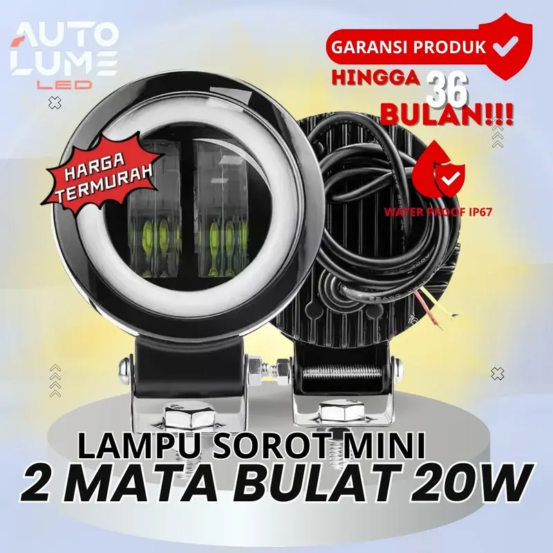 【Autolume】Lampu Tembak Mini 2 Mata – LED Owl 4D, Sorot Lebar, Waterproof, 12V 25W - Garansi 3 Tahun 0