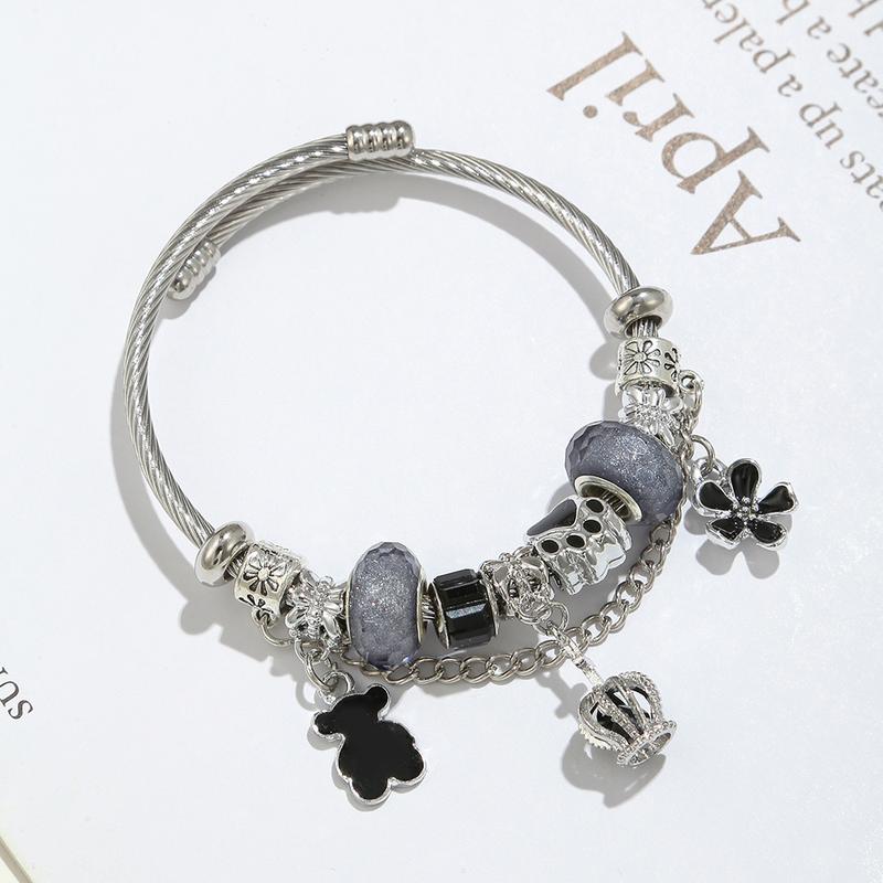 COD Gelang Titanium Kalung Titanium Wanita Mahkota Berkualitas Tinggi Beruang Bunga dengan Ukuran yang Dapat Disesuaikan Bracelets 0