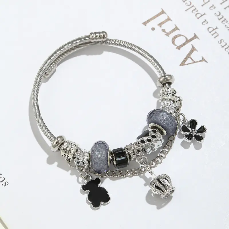 COD Gelang Titanium Kalung Titanium Wanita Mahkota Berkualitas Tinggi Beruang Bunga dengan Ukuran yang Dapat Disesuaikan Bracelets 0