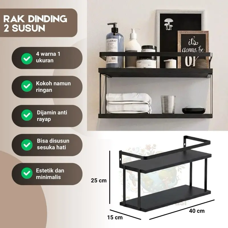 Rak Dinding 2 Susun Tempat Multifungsi Minimalis Modern 4 Warna 1 Ukuran Kokoh Namun Ringan Anti Rayap Estetik Dan Minimalis 7