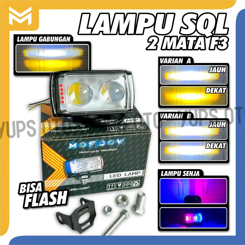 LAMPU TEMBAK SQL 2 MATA LAMPU SOROT LED CWL CREE 2 MATA LENSA PLUS SENJA ANGEL EYE BIRU MERAH STROBO LAMPU DEPAN 4 MODE JAUH DEKAT FLASH GABUNGAN SUPER TERANG ORIGINAL MOSCOW MODEL KOTAK LASER GUN SQL WATERPROOF BODY BESI PREMIUM 0