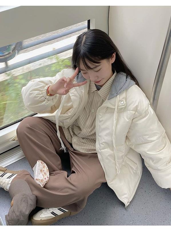 Product Introduction of Loose Slim Hooded Two Piece Set Parkas Spell Color Simple Casual Fashion Women's Parkas Basic Office Ladies Womenswear Coats 16
