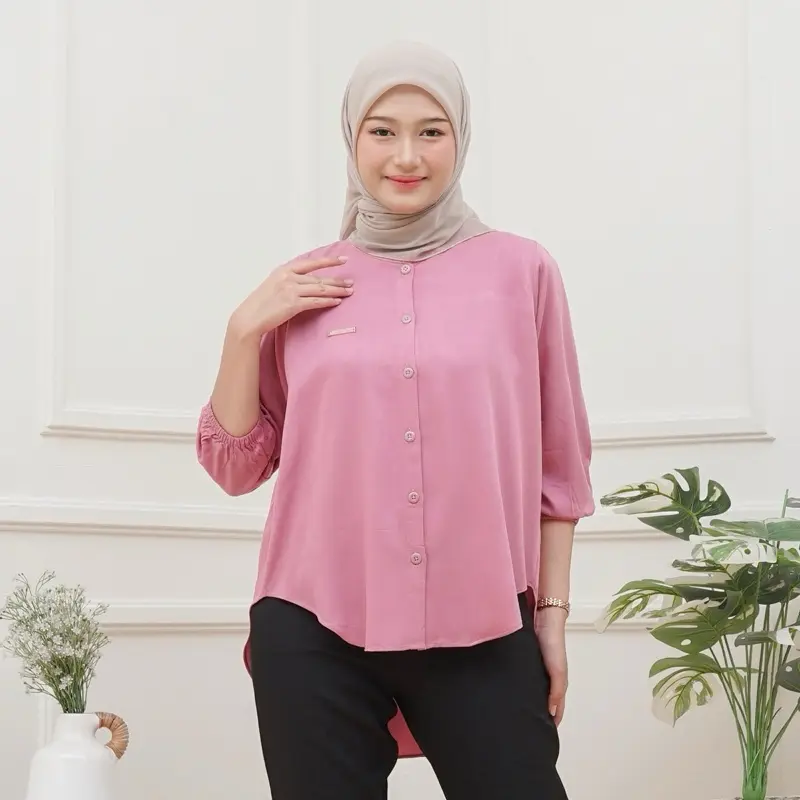 Atasan Wanita Rayon Twill premium Panjang Baju Dewasa All size  muat sampe BB 70  Nyaman Lembut Kancing Kain Formal High Hitam 8