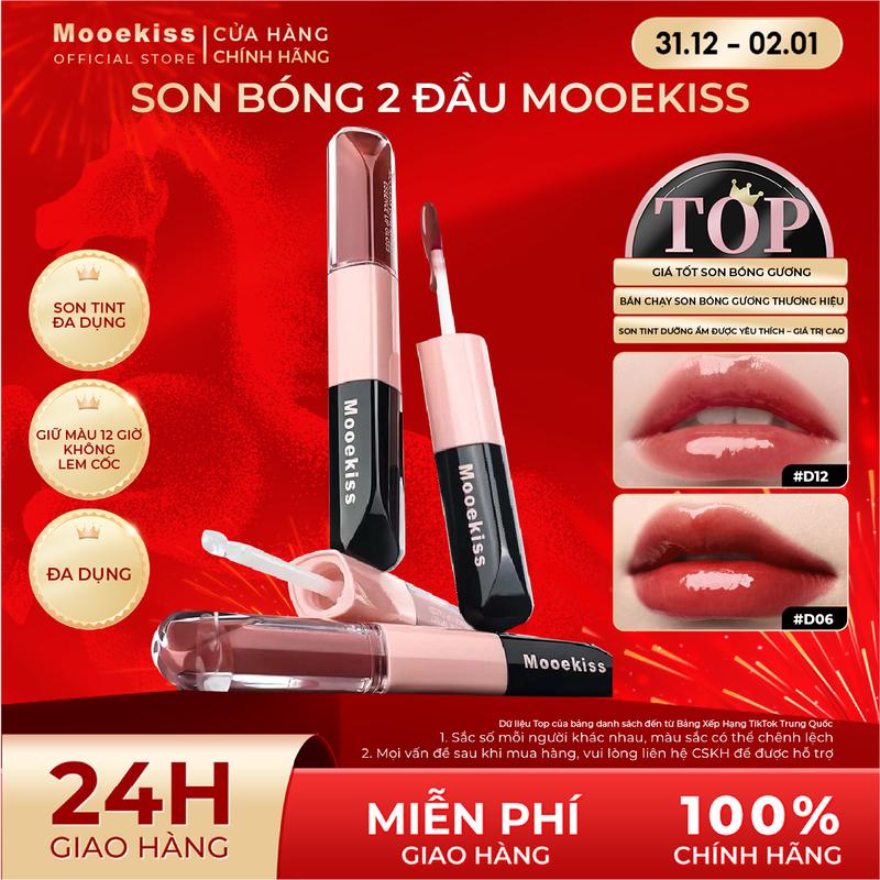 KOL KOC Son hai đầu Mooekiss một đầu bóng gương nước ánh sáng một đầu son tinh chất dưỡng tự nhiên bền màu không khô môi không dính ly đa công dụng 3ml + 2.7g