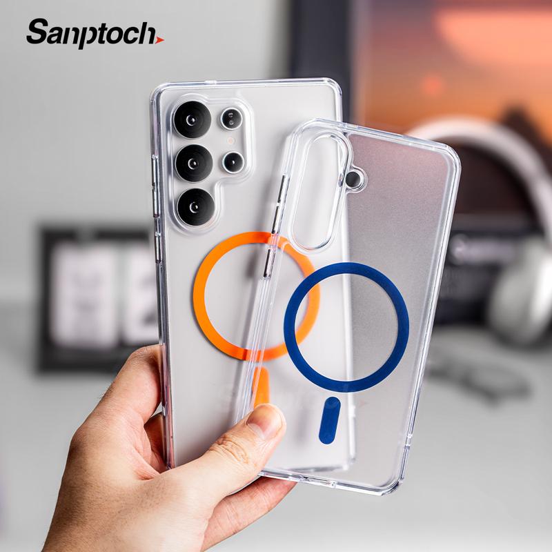 Ốp lưng trong mờ nhám Sanptoch cho MagSafe dành cho Samsung Galaxy S25 S24 S23 Ultra Plus, thiết kế siêu mỏng, bảo vệ bán trong suốt bằng chất liệu PC cao cấp, tương thích với Samsung S25 S24 S23 Plus, nhẹ và mịn với kết cấu sáng bóng.