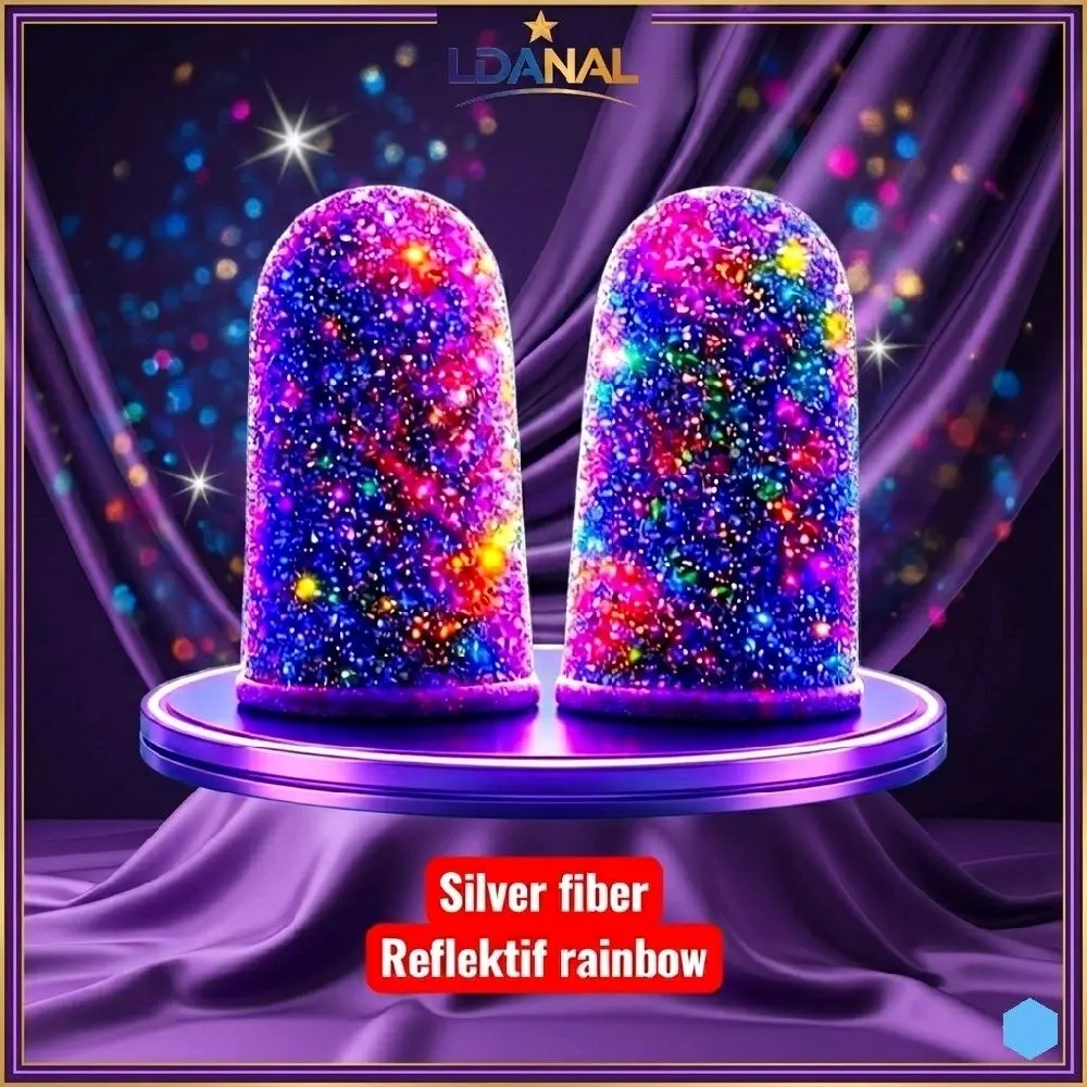 LDANAL Sarung jempol Silver Fiber Reflektif Rainbow dengan Desain Berwarna-warni dan Kilauan Menarik